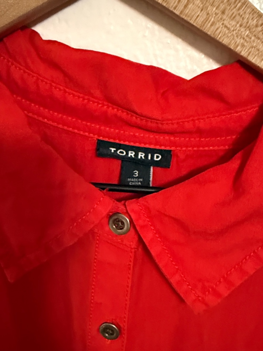 Torrid - Button Up Dolman Short Sleeve Red Chambray Shirt - 3X - Picture 6 of 8